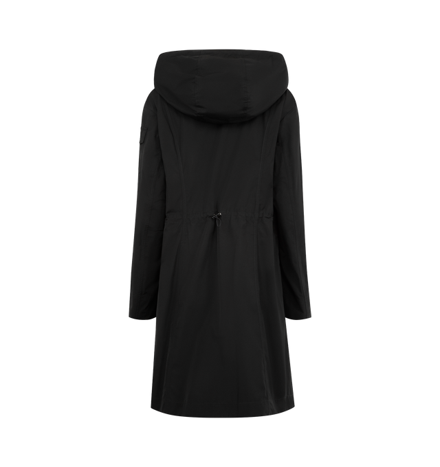 Image 2 of 3 - BLACK - MONCLER Laerte Hooded Parka featuring poplin technique, adjustable hood, zipper closure, patch pockets with snap button closure, sleeve pocket and waistband with drawstring fastening. 60% polyester, 40% cotton. Made in Moldova.