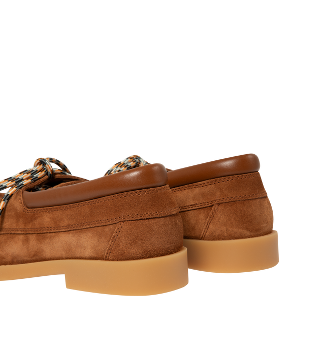 Image 3 of 4 - BROWN - Bottega Veneta Mens Suede Boat Shoes are crafted from rugged suede. Feature an Intrecciato suede vamp, leather lining, and durable rubber outsole. Upper: Suede; Lining: Calfskin; Outsole: Rubber. Made in Italy.