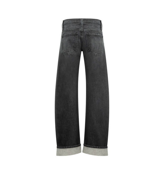 Image 2 of 3 - GREY - KHAITE Karo Jean featuring a cuffed, low-rise style inspired by mid-century men's workwear, sits low on the hip, curved seams that create a bowed silhouette and an embossed button of antiqued nickel. 100% cotton.