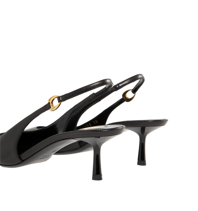 Image 3 of 4 - BLACK - SAINT LAURENT Vendome Slingback Pumps in smooth leather featuring a pointed toe, kitten heel, elasticized slingback strap with SAINT LAURENT engraved link, round saint laurent-engraved metal plaque on the insole and leather sole. 2 inch heel. Lambskin. Made in Italy.