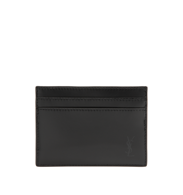 Image 1 of 3 - BLACK - Saint Laurent Mens Card Holder is crafted from leather. Features multiple card slots and gold-tone hardware. Dimensions: 10.5 7.5 cm. Main Material: Leather; Hardware: Gold-Tone Metal. Made in Italy.