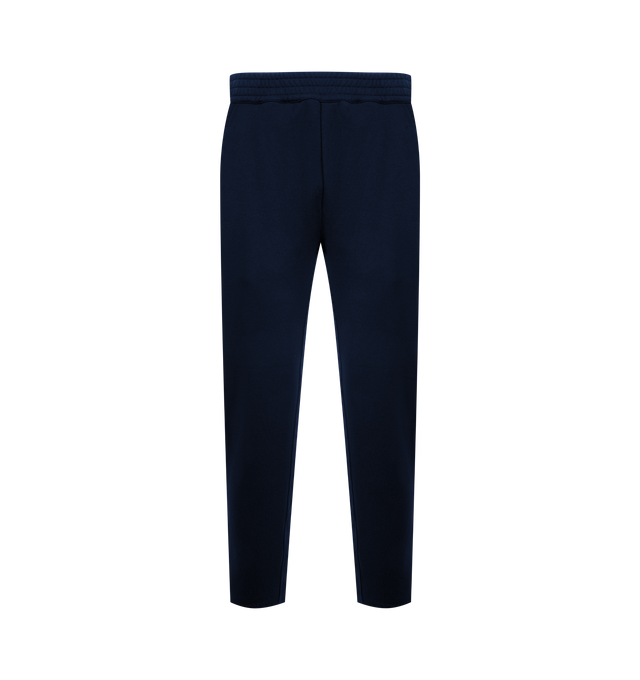 Image 1 of 3 - NAVY - THE ROW Kaol Pant featuring relaxed pull-on pant in cotton and cashmere French terry with tapered hem, side seam pockets and topstitched elastic waistband. 84% cotton, 16% cashmere. Made in Italy.