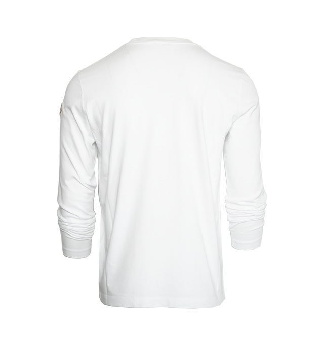 Image 2 of 2 - WHITE - MONCLER Logo Outline Long Sleeve T-Shirt featuring crew neck, long sleeves, tricolour outline logo and embossed logo lettering. 100% cotton. 