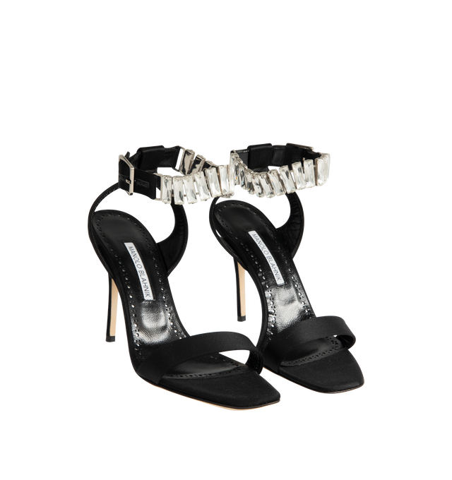 Image 2 of 4 - BLACK - MANOLO BLAHNIK Bayosan Sandal featuring open toe, crystal-embellished ankle strap and 105mm heel. Made in Italy.