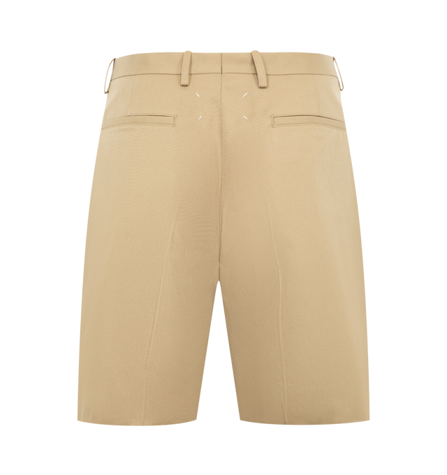 Image 2 of 3 - BROWN - MAISON MARGIELA Tailored Shorts featuring bermuda shorts with pleated front, raw cut hem, center zipper closure and four stitches at the back. Made in Italy.