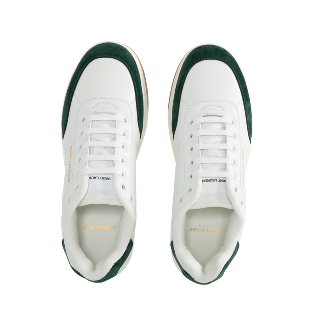 Image 5 of 5 - WHITE - SAINT LAURENT SL/61 Sneaker featuring low-top, lace up, gold-tone logo signature on the side and back heel counter, signature patch on the tongue and rubber sole. Calfskin. Made in Italy.