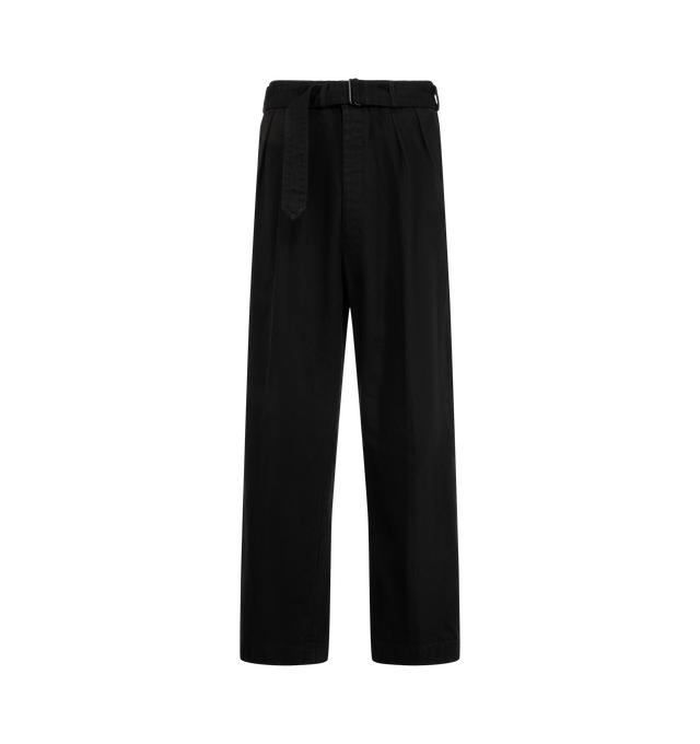 Image 1 of 3 - BLACK - Kaptain Sunshine Men's Dyed Denim Riviera Pants are crafted from the brand's signature 13.5 oz cotton denim, treated through a mercerization process and finished with garment dyeing for enhanced depth of color and character. Designed with a relaxed-fitting silhouette, these trousers feature a self-belted waist, two front pleats, a button-fly closure, and flap welt pockets at the back. Main Material: 100% Cotton. Fit: Relaxed. Made in Japan.