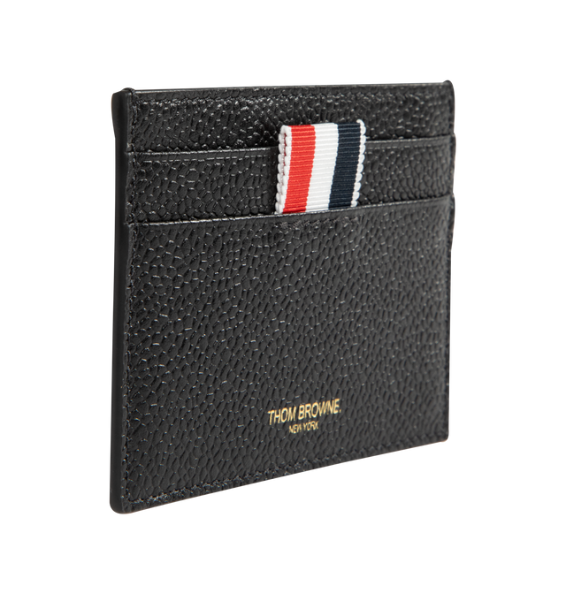 Image 4 of 5 - BLACK - THOM BROWNE Single Card Holder Goose featuring geese on one side, 2 card slots, 1 note compartment, tricolor stripe lining, gold foil logo and signature striped grosgrain loop tab 100% calf leather. Lining: 100% polyester. Made in Italy.