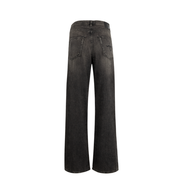 Image 2 of 3 - BLACK - R13 Damon Pleated Wide Leg Jean featuring zip fly with button closure, 5-pocket design, pleated fabric details at waist, whiskering along front and heavily faded and lightly distressed throughout. 100% cotton. Made in Italy.