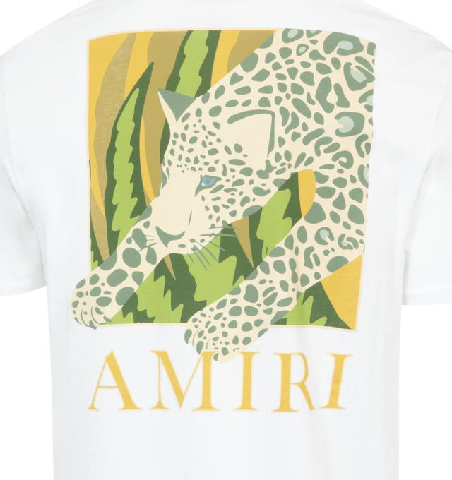 Image 3 of 3 - WHITE - AMIRI Leopard Tee featuring classic fit, crew neck, short sleeves and graphic on front and back. 100% cotton.  