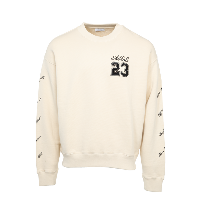 Image 1 of 4 - WHITE - OFF-WHITE 23 Logo Skate Sweatshirt featuring embroidered logo, number patch to the front, crew neck, long sleeves and straight hem. 100% cotton.  