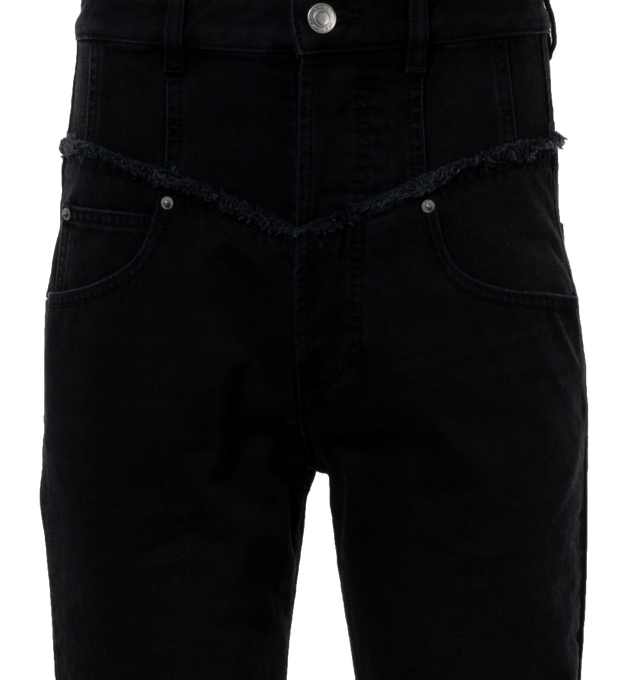 Image 3 of 3 - BLACK - ISABEL MARANT Noemie Jeans featuring paneled construction, high-rise, belt loops, five-pocket styling, button-fly, Jacron logo patch at back waistband and logo-engraved silver-tone hardware. 100% cotton. 
