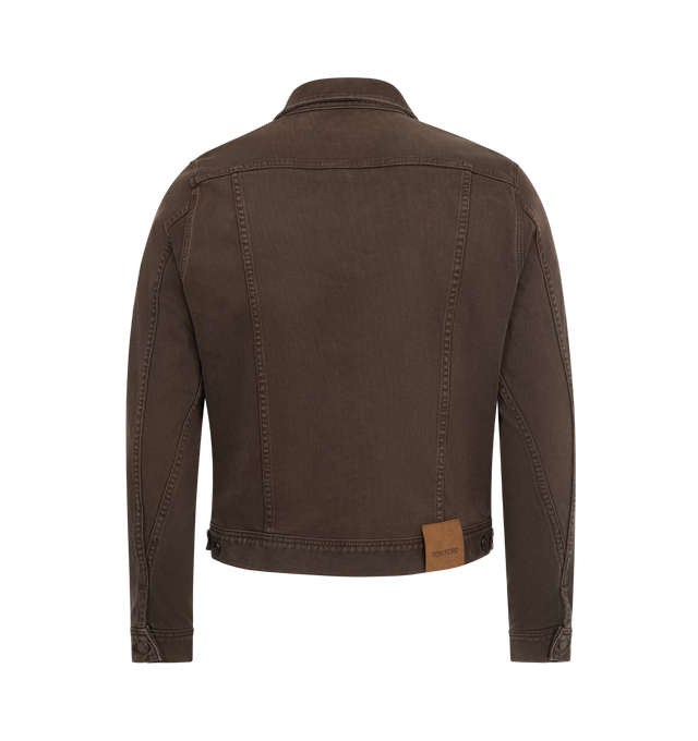 Image 2 of 3 - BROWN - TOM FORD Western Cord Denim Icon Jacket featuring western-inspired ion jacket reworked in soft corded denim, slightly cropped silhouette, buttoned front, flap chest pockets, welt pockets, adjustable tabs at the waist and a slim fit. 97% cotton, 3% polyurethane. Made in the USA.