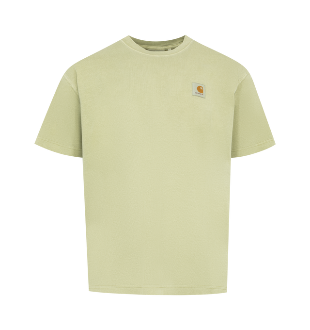 Image 1 of 2 - GREEN - CARHARTT WIP Nelson T-Shirt featuring oversized fit, short sleeves, ribbed crew neck and tonal logoed label on the chest. 100% cotton.