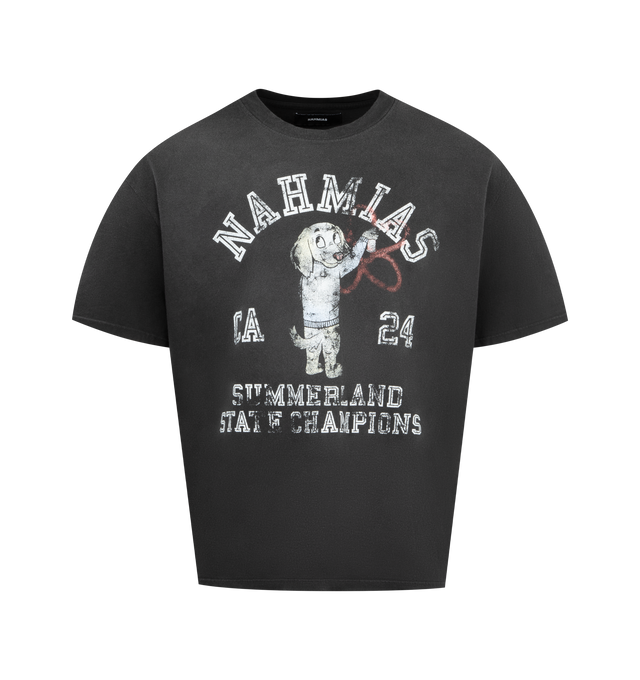Image 1 of 2 - BLACK - NAHMIAS State Champions Boxy T-shirt featuring short sleeves, crew neck, dropped shoulders and graphic on front. 100% cotton.