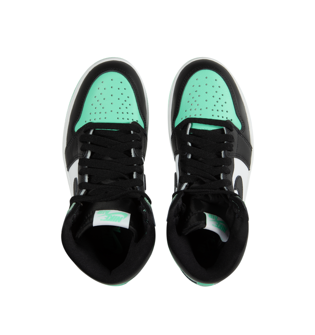 Image 5 of 5 - GREEN - Air Jordan 1 Retro High OG "Green Glow" classic sneaker crafted from premium materials in a fresh mint green color. Leather upper offers durability and structure.Encapsulated Air-Sole units provide lightweight cushioning. Solid rubber outsoles give you traction on a variety of surfaces. Signature Wings logo stamped on collarStitched-down Swoosh logo.