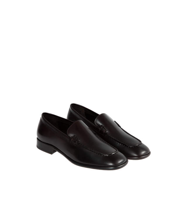 Image 2 of 4 - BLACK - THE ROW Mensy Loafers featuring polished calfskin, topstitching throughout, square moc toe and stacked leather heel with rubber injection. Upper: leather. Sole: leather, rubber. Made in Italy. 