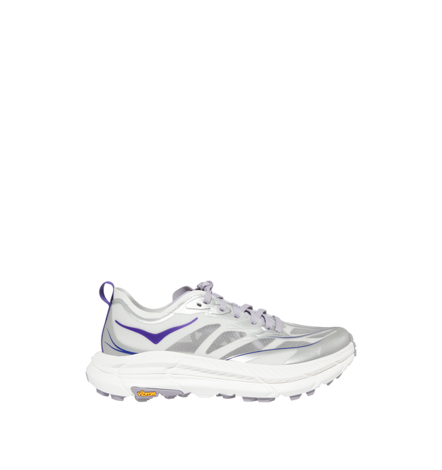 Image 1 of 5 - SILVER - HOKA U Mafate Speed 4 Lite Sneaker featuring ripstop and rubber upper with vibram sole, lace-up front, flat tongue design and padded collar. Imported from Vietnam.