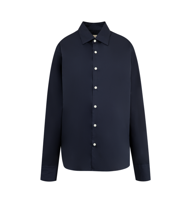 Image 1 of 2 - NAVY - COMME SI La Shirt Classica featuring front button closure, buttoned cuffs, poplin fabric and classic collar. 100% cotton. Made in USA.