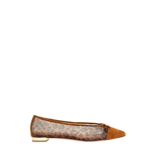 Image 1 of 4 - BROWN - AQUAZZURA Gioia Mesh Flat featuring leopard print, slip-on shoes, flat heel, padded leather insole and signature logo detailing. Suede, mesh. Made in Italy.