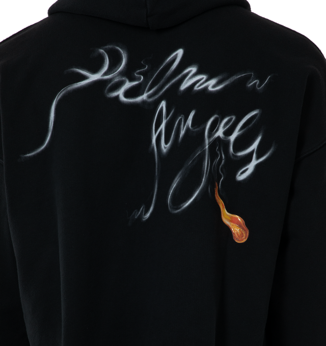 Image 2 of 2 - BLACK - PALM ANGELS Back Foggy PA Hoodie featuring pouch pocket, monogram patch on chest and logo print on back. 100% cotton. 