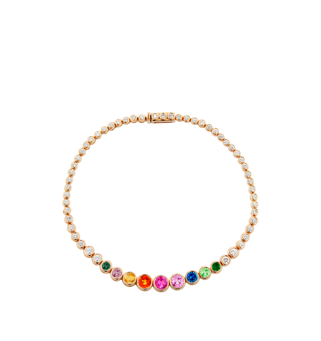Image 1 of 1 - MULTI - JEMMA WYNNE Prive Luxe Rainbow Sapphire and Diamond Tennis Bracelet featuring 18k gold, 0.75cts diamonds, 1.6cts sapphires and tsavorites and 0.08cts emerald. Made in NYC.  