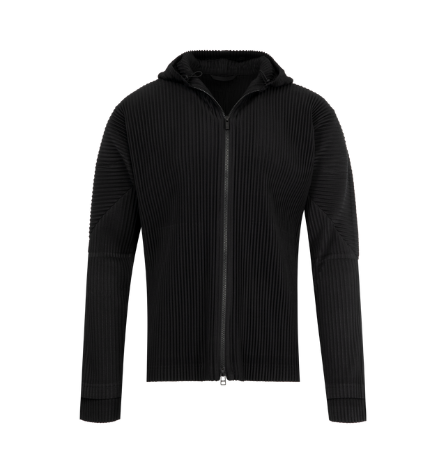 Image 1 of 2 - BLACK - ISSEY MIYAKE Zip-Up Shirt featuring pleated construction, stand collar, front zip fastening and long sleeves. 100% polyester.