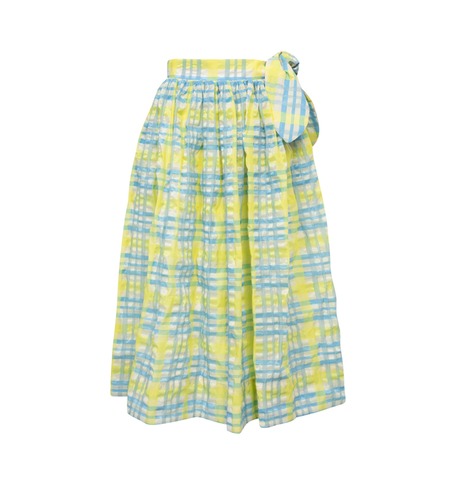 Image 1 of 3 - YELLOW - ROSIE ASSOULIN Tie Plaid Skirt featuring tie waist, midi length, plaid pattern throughout and pleated. 40% polyester, 32% nylon/polyamide, 28% cotton. 