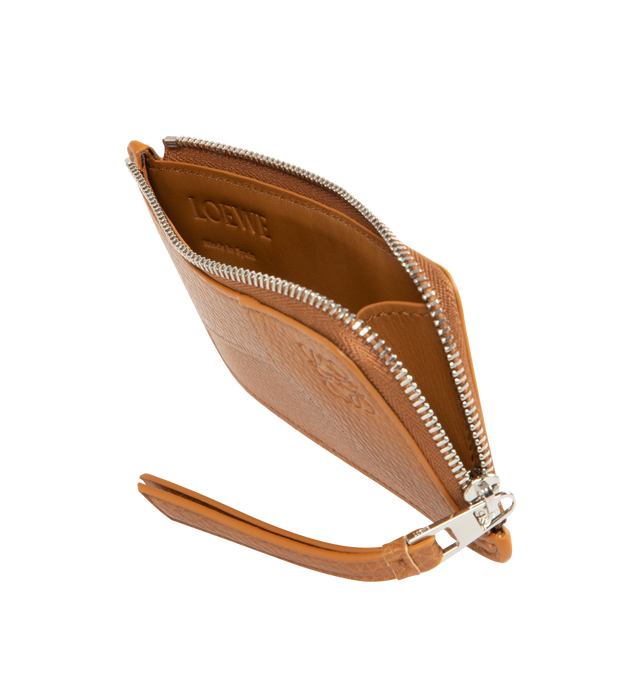 Image 3 of 3 - BROWN - LOEWE Puzzle coin cardholder in supple grained calfskin featuring geometric pattern, four card slots, one zipped coin compartment with calfskin pull, calfskin lining and embossed Anagram. Supple Grained Calf. 7.5 cm x 13 cm x 1 cm. Made in Spain.