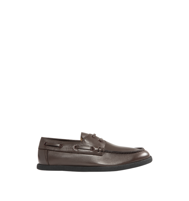 Image 1 of 4 - BROWN - THE ROW Novus Sailor Loafers featuring cow leather upper and sole, lace-up front, cow leather footbed and lining and square toe. Made in Italy.