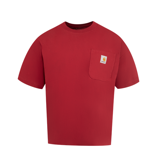 Image 1 of 2 - RED - CARHARTT Work Pocket T-Shirt featuring midweight organic-cotton jersey, crewneck, short sleeves and single chest pocket with logo. 100% organic cotton.