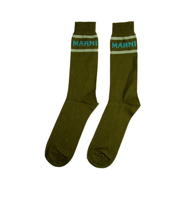 Image 2 of 2 - GREEN - MARNI SOCKS featuring rib knit cuffs, jacquard logo at face and logo printed at sole. 80% cotton, 20% nylon. Made in Italy. 