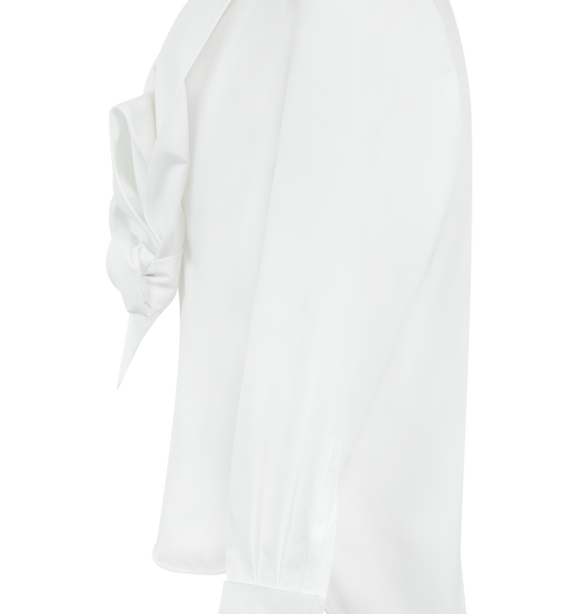 Image 3 of 3 - WHITE - Saint Laurent oversized lavallire shirt in cotton poplin blouse featuring a plunging lavallire collar, exaggerated shoulders with boning, front button closure and french cuffs. 100% cotton. Made in Italy.