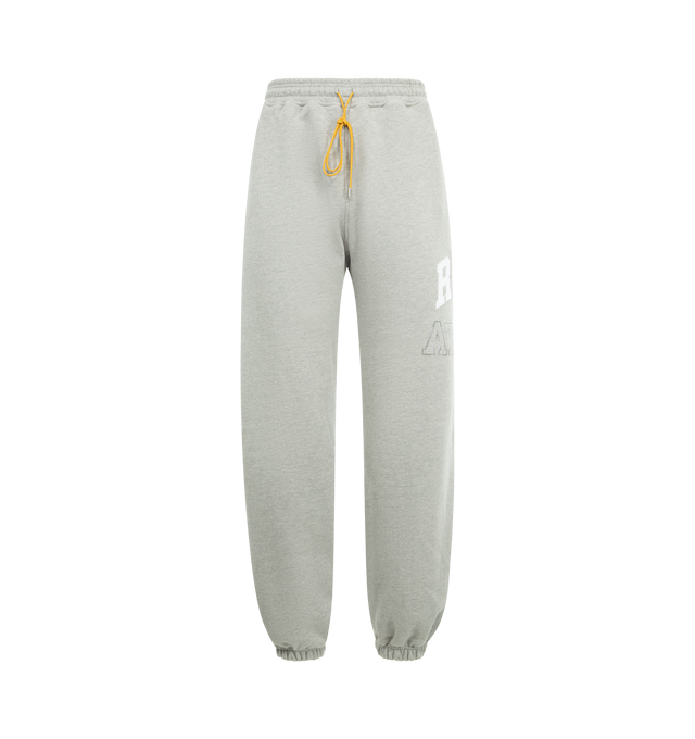 Image 1 of 3 - GREY - RHUDE Athletic Sweatpant featuring drawstring waistband, 3-pocket styling, drawstring hem and logo on leg. 100% nylon. Made in USA.