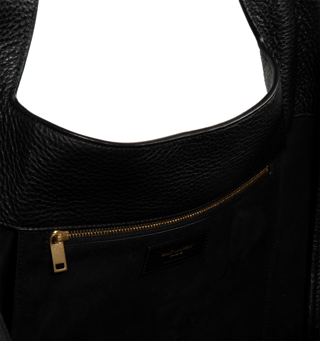 Image 3 of 3 - BLACK - SAINT LAURENT Bea Shop Bag featuring leather tab closure, suede lining, inner zip pocket and inner ties to collapse or expand the sides. 19.7 X 11 X 7.1 inches. 100% deerskin. Made in Italy.
