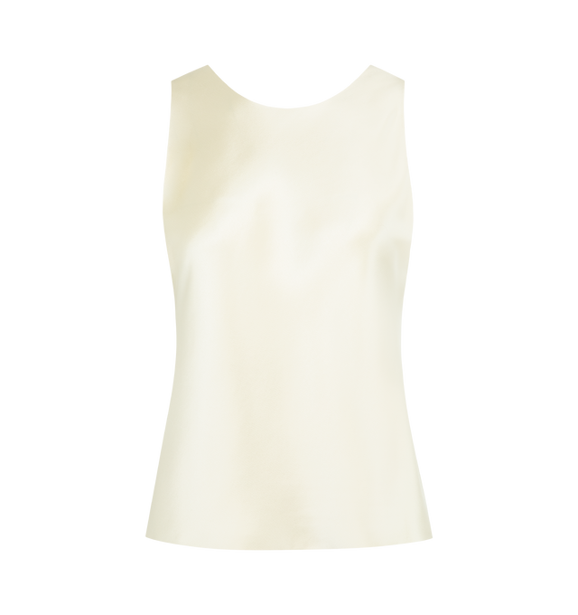 Image 1 of 2 - WHITE - THE ROW Faustino Silk Satin Top featuring hammered silk-satin, rounded neckline and slim fit. 100% silk. Made in the USA.