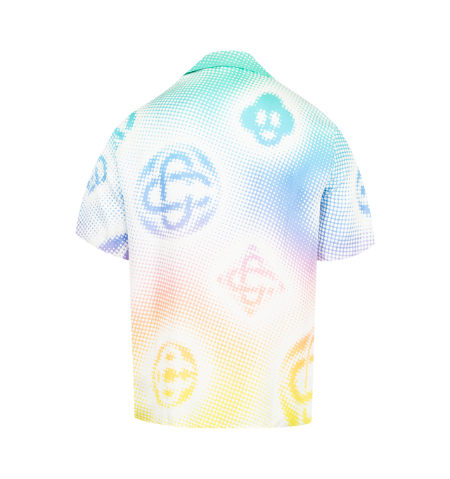 Image 2 of 2 - MULTI - CASABLANCA Halftone Logo Silk Shirt featuring graphic printed throughout, open spread collar, concealed button closure and short sleeves. 100% silk. Made in Italy.