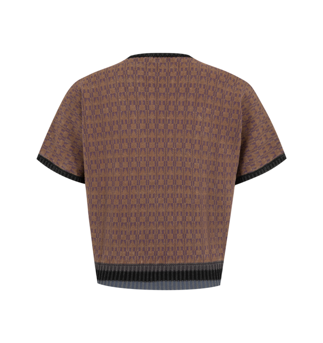 Image 2 of 2 - BROWN - ENFANTS RICHES DEPRIMES V-Neck Vienna Sweater featuring short sleeves, jacquard arrow motif throughout, contrast rib trim at neck, sleeves, and waist hem. Cotton. Made in Italy.