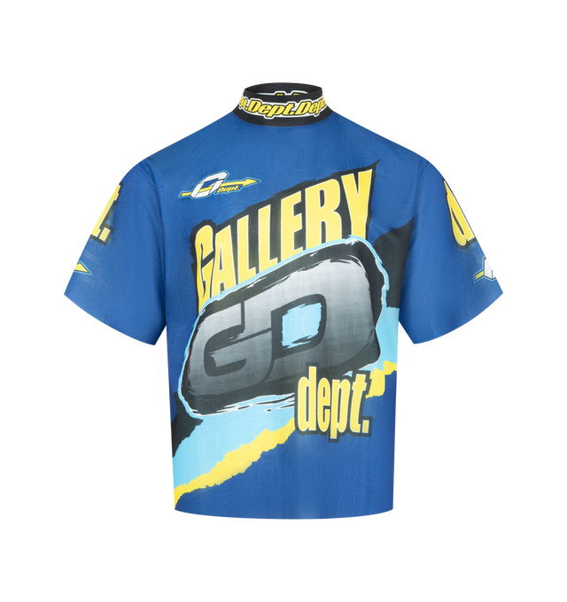 Image 1 of 2 - BLUE - GALLERY DEPT. Freestyle Jersey Top featuring regular fit, stand collar, short sleeves and graphic print at front and back. 100% polyester.