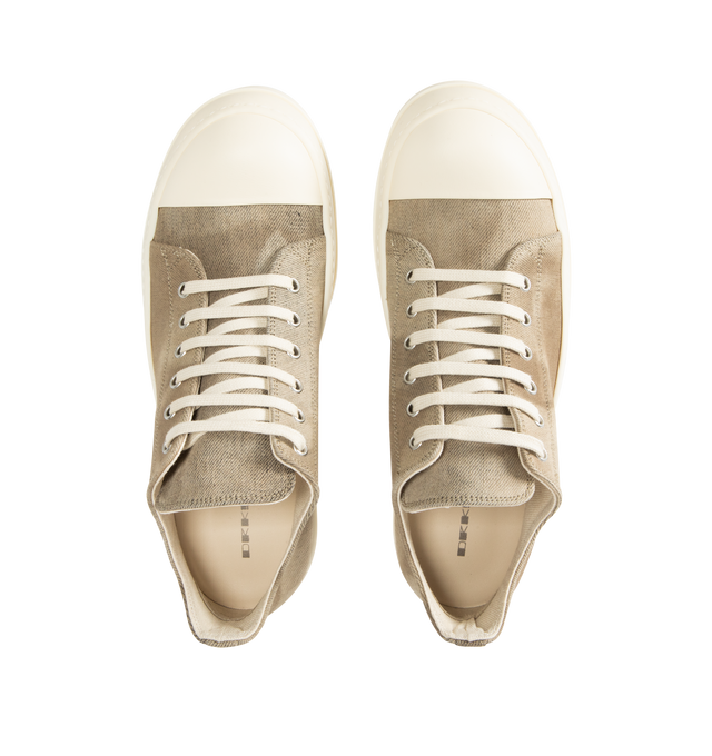 Image 5 of 5 - BROWN - DRKSHDW Low Sneaks Sneakers featuring lace-up style, denim upper, rubber toe caps, stacked midsoles and shark-tooth soles. Made in Italy.
