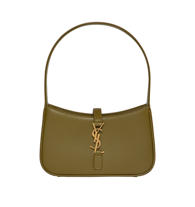 Image 1 of 3 - GREEN - SAINT LAURENT LE 5  7 Mini Hobo Bag has a metal YSL hook closure and shoulder strap. 95% calfskin and 5% brass. Made in Italy.  