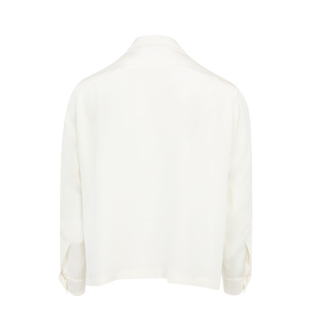 Image 2 of 2 - WHITE - BODE Trillium Long Sleeve Shirt featuring trompe l'oeil frog closures, cut from mid-weight silk crepe, spread collar and boxy fit. 100% silk. Made in India. 