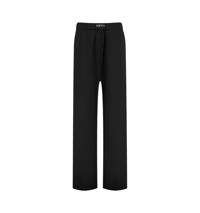 Image 1 of 3 - BLACK - LOEWE Trousers in lightweight wool tailoring featuring an elasticated LOEWE jacquard waistband, relaxed fit, regular length, mid waist, straight leg, slash pockets and rear welt pocket. Wool. Made in Italy.