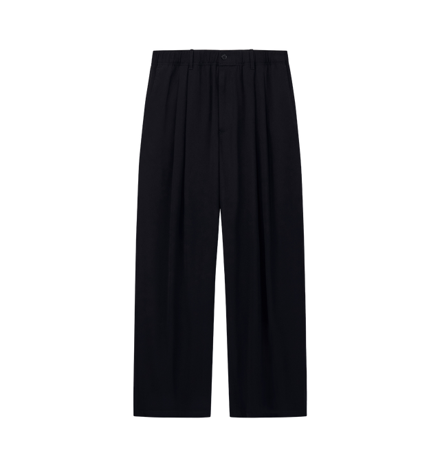 Image 1 of 1 - BLACK - Giorgio Armani Men's Pleated Wool Trouser is crafted from a refined viscose and virgin wool blend, offering a soft feel, elegant drape, and lasting comfort. The pleated design adds a touch of timeless sophistication, making it a versatile addition to a modern wardrobe. Fabric: 59% Viscose, 41% Virgin Wool