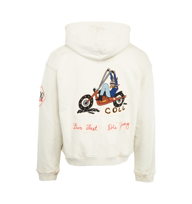 Image 2 of 2 - WHITE - COUT DE LA LIBERTE Lynard Chopper Rider Hoodie featuring drawstring hood, split kangaroo pocket, zip front closire, ribbed cuffs and hem and printed graphics throughout. Cotton.