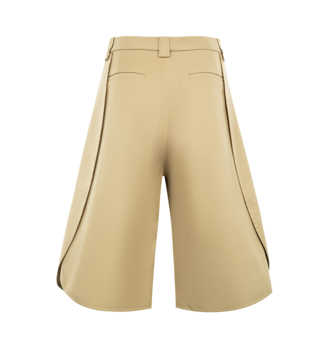 Image 2 of 4 - BROWN - BALENCIAGA Tulip Bermuda Shorts featuring double cotton, tulip shape with two distinct panel-like constructions on the front and back, evokes flower petals, open sides, mid-rise waist, covered zip fly, 5 belt loops, 2 front slash pockets and 2 back pipied pockets. 99% cotton, 1% polyamide. Made in Italy.
