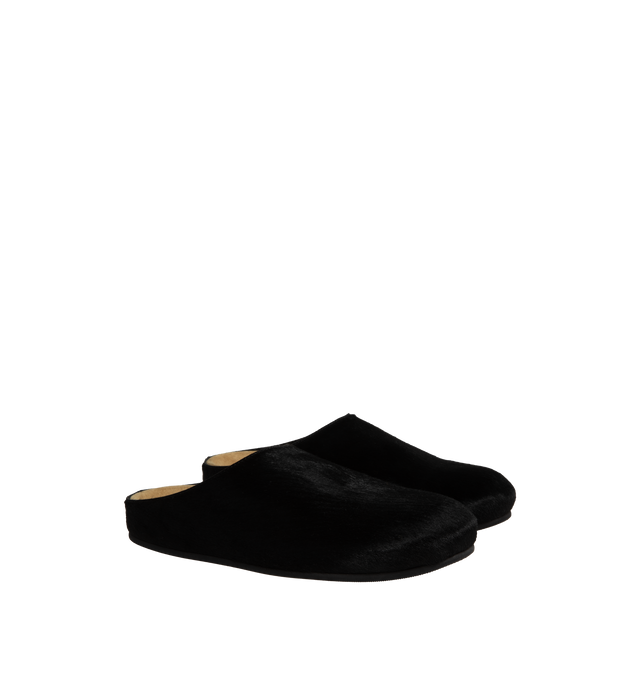 Image 2 of 4 - BLACK - The Row Slip-on clog with a sightly cushioned suede footbed, rounded toe and branded insole.  Upper: 100% Calfskin Leather; Sole: 100% Rubber. 