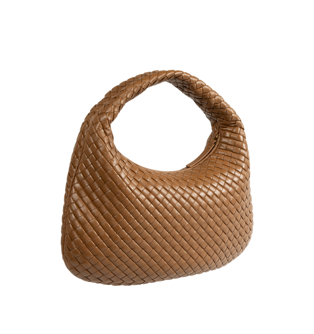Image 2 of 3 - BROWN - Bottega Veneta Women's Medium Veneta Shoulder Bag is crafted from padded Intrecciato leather and features a seamless woven construction, a sculptural shoulder silhouette, and a top zip closure. Designed with a single-compartment interior and a zip pocket for organization, this signature style is finished with a suede lining and brass-finish hardware. Main Material: Padded Intrecciato Leather. Lining: Suede. Hardware: Brass Finish. Dimensions: 44 x 28 x 5 cm / 17.3 x 11.0 x 2.0 in. Han