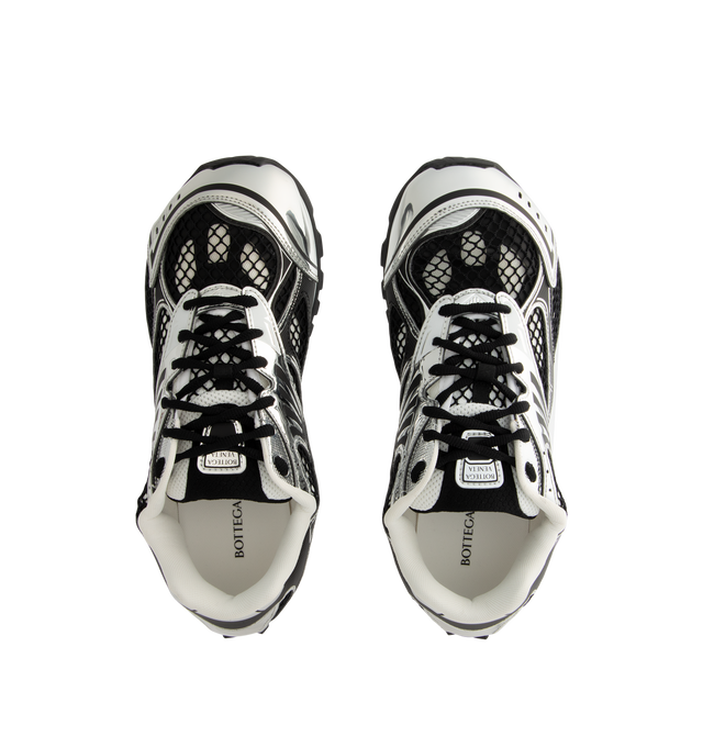 Image 5 of 5 - BLACK - Bottega Veneta Orbit Sneaker featuring mechanical textile upper, rubber sole, lace-up front, padded collar and tongue with Bottega Venneta logo detail at tongue. Made in Italy.