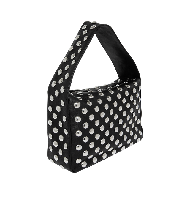Image 2 of 3 - BLACK - KHAITE Elena Bag with Studs featuring classic box shape, zip-top silhouette, studded in silver discs and lined in nappa leather, with slip pocket. 11 x 3.5 x 7.5 in. Handle drop: 6.5 in. 100% calfskin, brass.